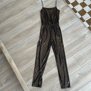 Topshop Brown Metallic Jumpsuit
